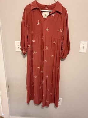 Umgee Maxi Dress with Bow Embroidery